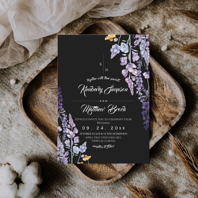 Invitación Elegante Bodas Rústicas de Flor Silvestre Negra (Subido por el creador)
