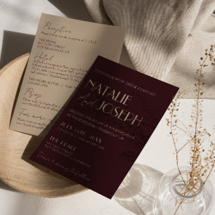 Invitación Elegante Bodas Todo En Uno Burgundy Oro Dinero Ant