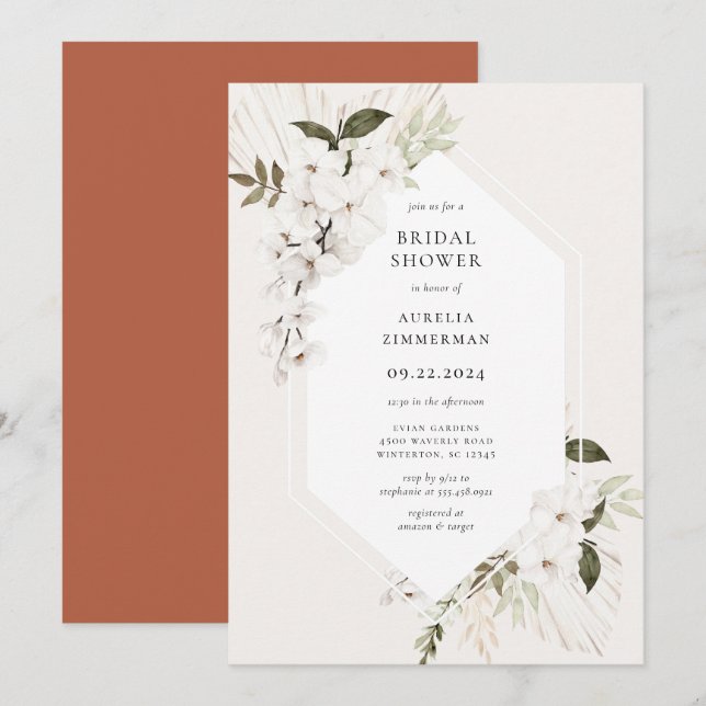 Invitación Elegante Bohemia Floral Bridal Shower (Anverso / Reverso)