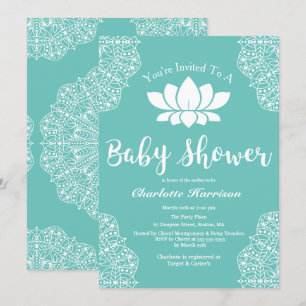 Invitación Elegante bohemio blanco Lotus Mandalas Baby Shower