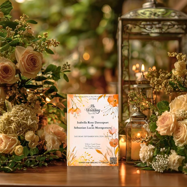 Invitación Elegante bohemio con acuarela floral y oro (Subido por el creador)