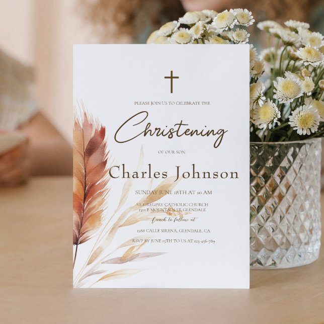 Invitación Elegante Boho acuarela Pampas Cae Son Bautismo (Subido por el creador)