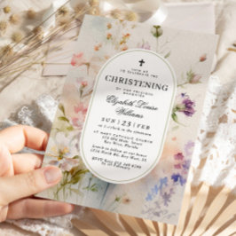 Invitación Elegante Boho Aquarela Flores Silvestres Bautizo