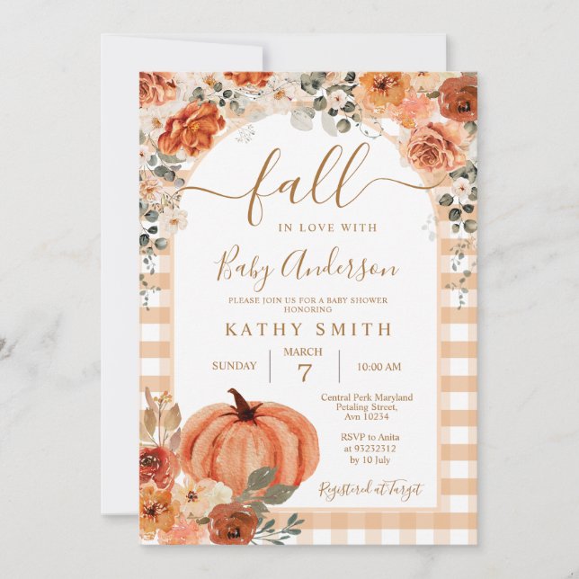 Invitación Elegante Boho Arch Fall Floral in love Baby Shower (Anverso)