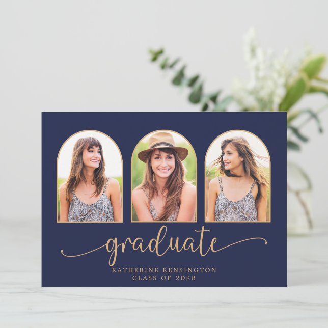 Invitación Elegante Boho Arch Navy Blue Gold 3 Foto