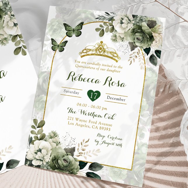 Invitación Elegante Boho Arch Sage Green Royal Quinceañera (Subido por el creador)
