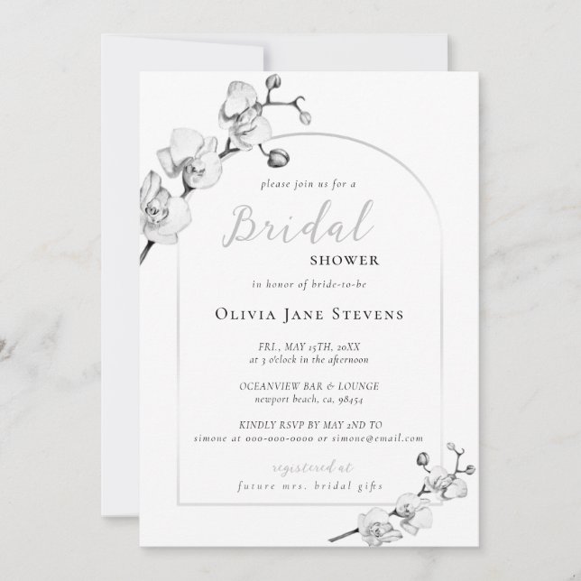 Invitación Elegante Boho Arch White Orchids Bridal Shower (Anverso)