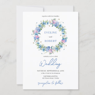 Invitación Elegante Boho azul hidrangea floral