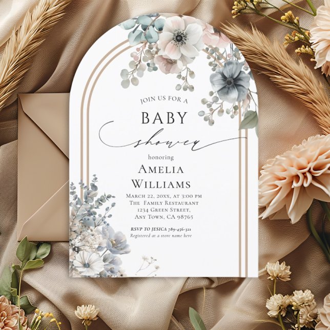 Invitación Elegante Boho Beige y Floral de Arco Blanco (Subido por el creador)