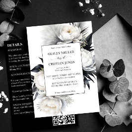 Invitación Elegante Boho blanco y negro todo en un boda