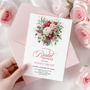 Invitación Elegante Boho Borgoña Blanco Vegetación Lluvia de