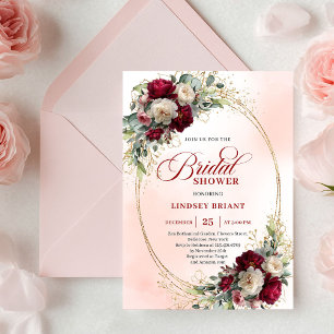 Invitación Elegante Boho Borgoña Floral Dorado Despedida de S