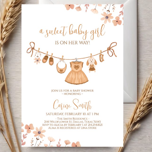 Invitación Elegante Boho Chica Baby Clothes Baby Shower (Subido por el creador)
