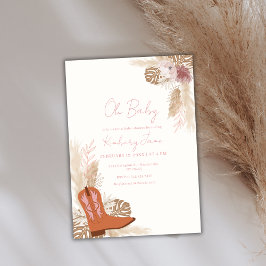 Invitación Elegante Boho Cowgirl Boots Pampas Baby Shower