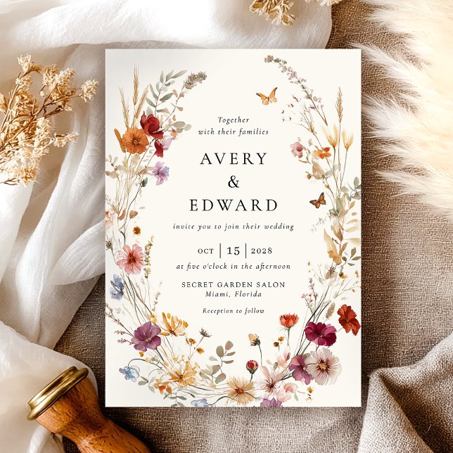 Invitación Elegante Boho de Boda de Caída Floral (Subido por el creador)