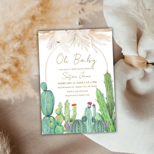Invitación Elegante Boho Desert Cactus Arch Baby Shower (Elegant Boho Desert Cactus Arch Baby Shower Invitation)
