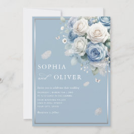 Invitación Elegante Boho Dusty Blue Floral Elegante Boda