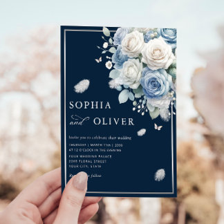 Invitación Elegante Boho Dusty Blue Floral Elegante Boda