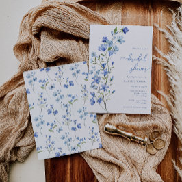 Invitación Elegante Boho Dusty Blue Wildflower Bridal Shower