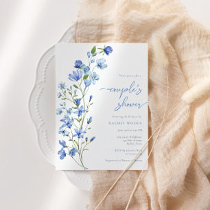 Invitación Elegante Boho Dusty Blue Wildflower Couples Ducha