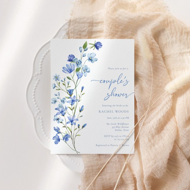 Invitación Elegante Boho Dusty Blue Wildflower Couples Ducha (Subido por el creador)