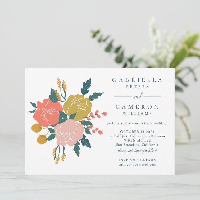 Invitación Elegante Boho Earthy Green Floral Simple Boda (Anverso de pie)