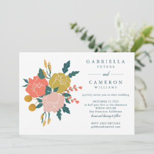 Invitación Elegante Boho Earthy Green Floral Simple Boda