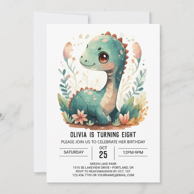 Invitación Elegante Boho Editable Dinosaur Cumpleaños (Anverso)