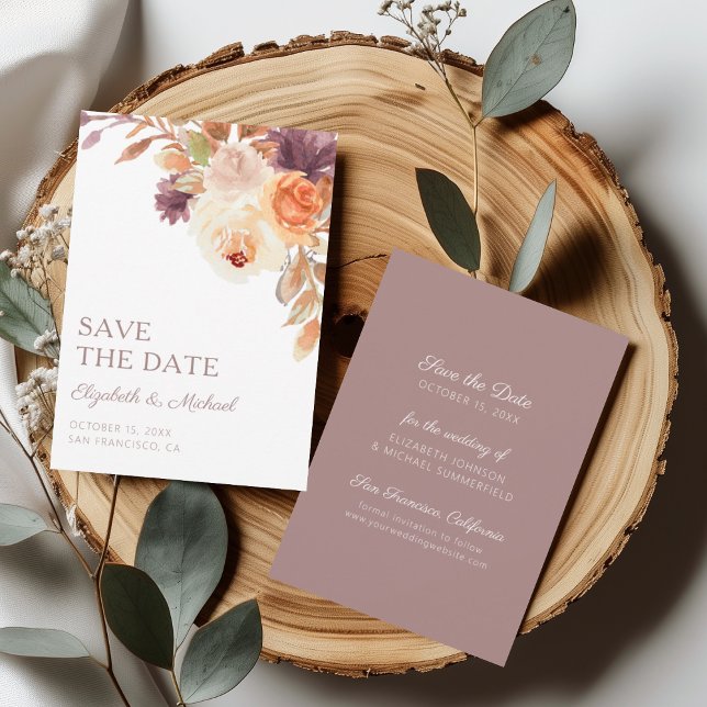 Invitación Elegante Boho Fall Floral Save the Date Card (Subido por el creador)