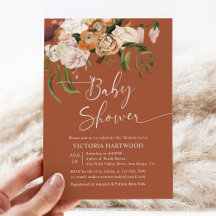 Elegante Boho Fall Florals Terracotta Baby Shower
