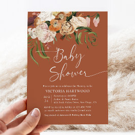 Invitación Elegante Boho Fall Florals Terracotta Baby Shower