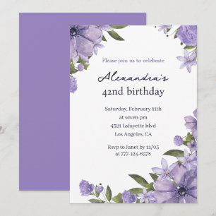 Invitación Elegante Boho Floral Acuarela Cumpleaños 42