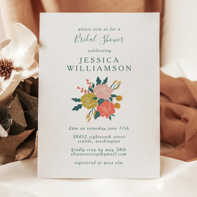 Invitación Elegante Boho Floral Art Simple Bridal Shower (Subido por el creador)