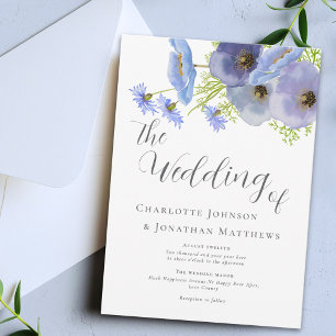 Invitación Elegante Boho Floral Azul Boda Acuarela