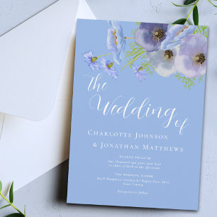 Invitación Elegante Boho Floral Azul Boda Acuarela