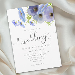 Invitación Elegante Boho Floral Azul de Acuarela para Boda