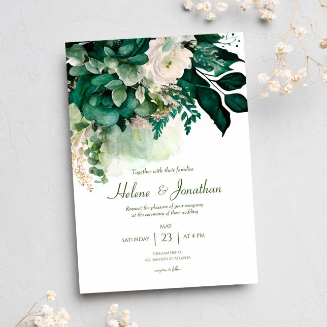 Invitación Elegante Boho floral Boda verde esmeralda moderno (Subido por el creador)