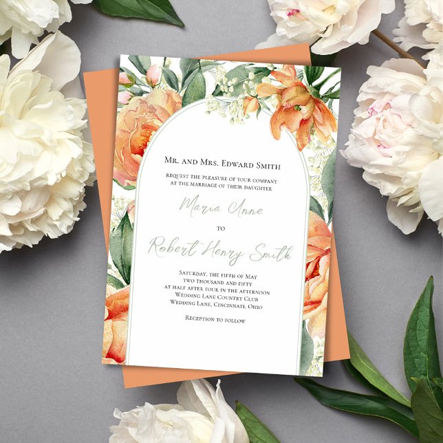 Invitación Elegante Boho Floral Boho Arch Peach (beautiful peach floral wedding invitations. )