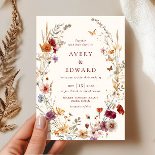 Invitación Elegante Boho floral de otoño rústico