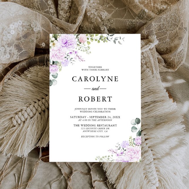 Invitación Elegante Boho Floral Dusty Boda Púrpura (Subido por el creador)