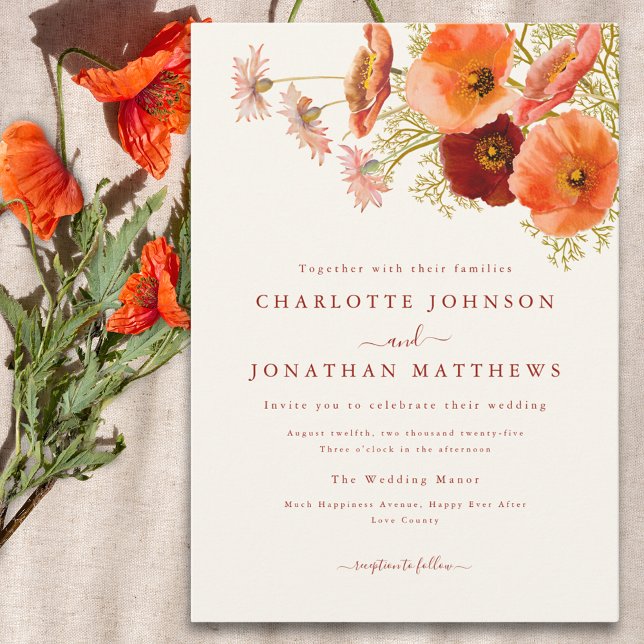 Invitación Elegante Boho Floral Fall Wedding (Elegant boho wildflower wedding invitation )