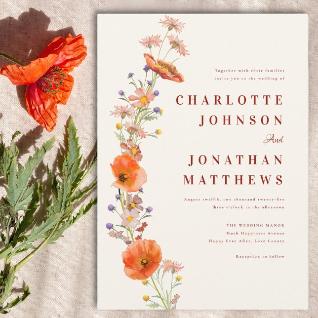 Invitación Elegante Boho Floral Fall Wedding (Wildflower boho chic wedding invitation )