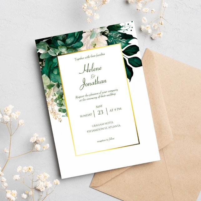 Invitación Elegante Boho Floral Moderno Boda Verde Esmeralda (Subido por el creador)