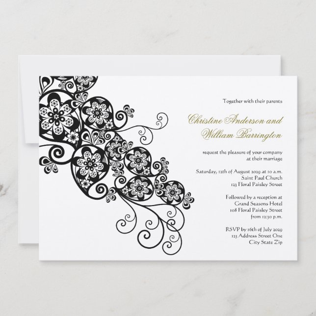 Invitación Elegante Boho Floral Paisley Invitado a la Boda (Anverso)