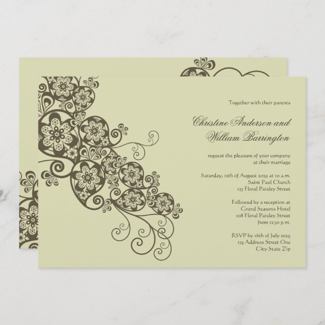 Invitación Elegante Boho Floral Paisley Invitado a la Boda (Anverso / Reverso)