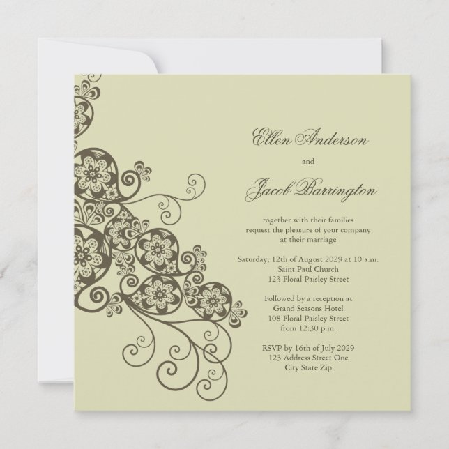 Invitación Elegante Boho Floral Paisley Invitado a la Boda (Anverso)