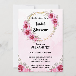 Invitación Elegante boho floral rosa agua verde,niña