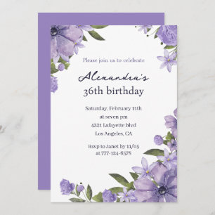 Invitación Elegante Boho Floral Watercolor 36 cumpleaños