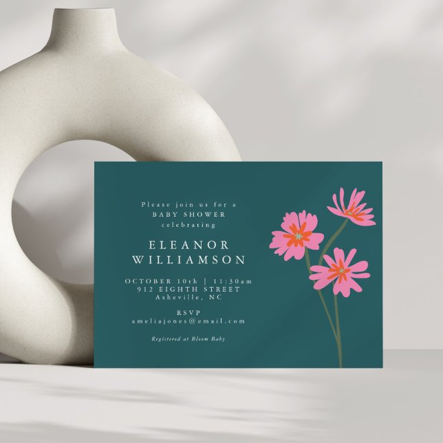 Invitación Elegante Boho Flores Baby Shower floral Verde azul (Subido por el creador)