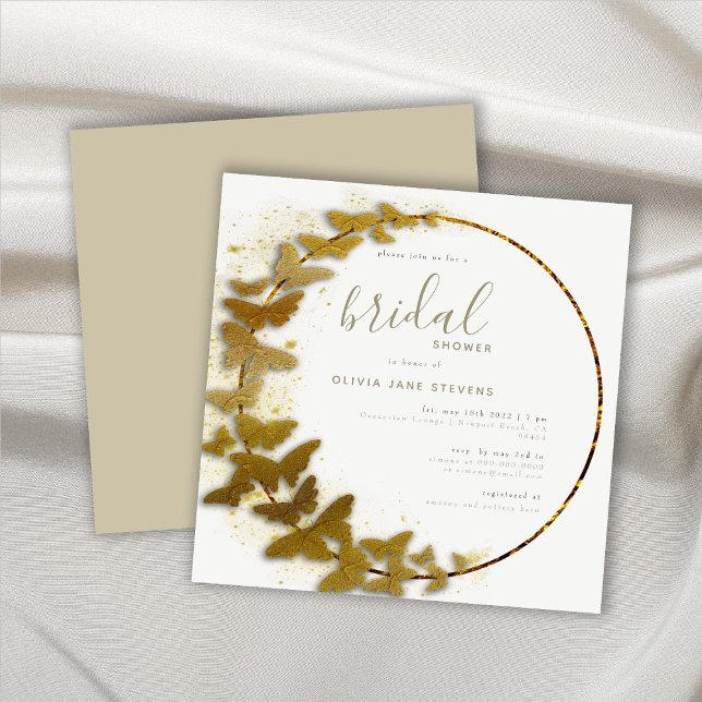 Invitación Elegante Boho Gold Butterfly Wreath Bridal Shower (Subido por el creador)